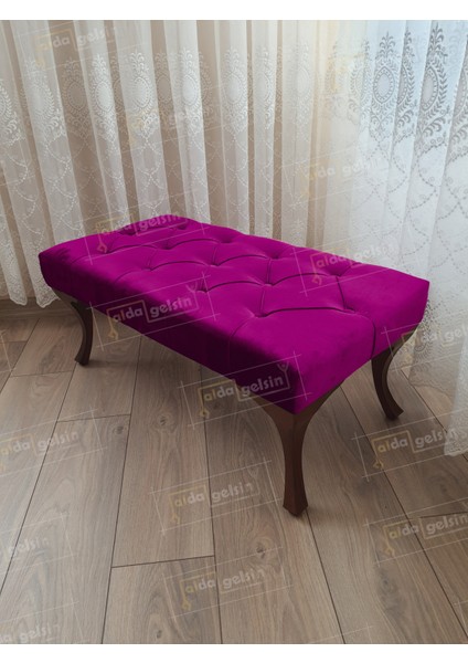 90 Cm Kapitoneli Ayak Ucu Kapı Önü Antre Bench Puf Ceviz Ayak