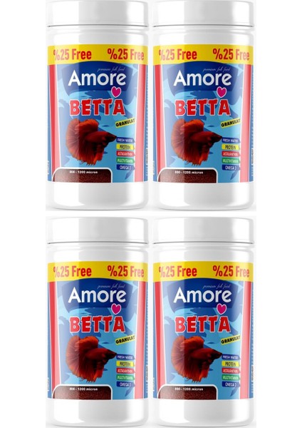 Beta Balığı Yemi 4 Adet 125 ml Kutu Akvaryum Granul Balık Yemi