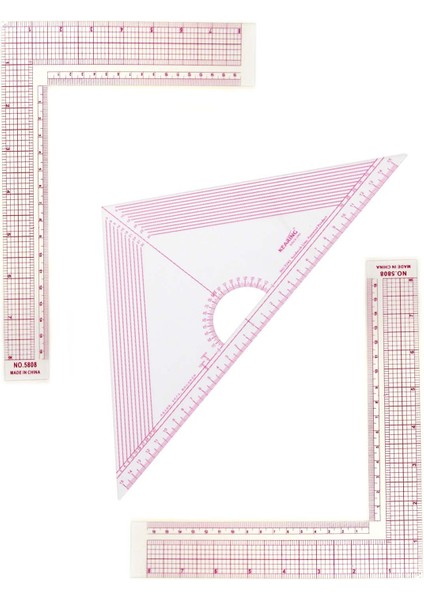 Terzi Modelist Stilist L-Kare Üçgen Ince Plastik Cetvel Seti