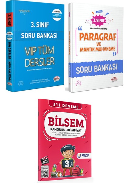 3. Sınıf Tüm Dersler Soru Bankası Paragraf ve Bilsem Deneme Seti 3 Kitap