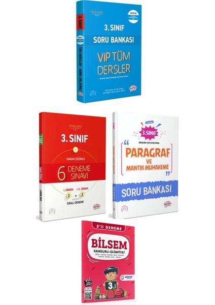 3. Sınıf Tüm Dersler Soru Bankası Deneme Paragraf Soru Bankası Seti 4 Kitap