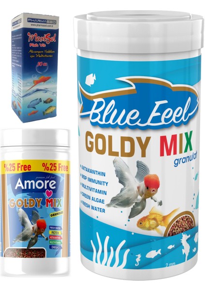 Japon Balığı Yemi ve Vitamin Seti 1000 Blue Feel ve Amore 125 ml Kutu