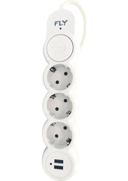FLY-3393-01 Termal Akım Korumalı 3'lü Priz 2 USB 2m 2.1A