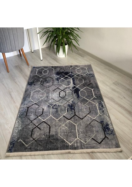 Lacivert Detaylı Gri Kilim