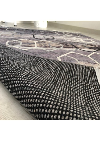 Gri Bej Geçişli Geometik Nakış Kabartmalı Kilim