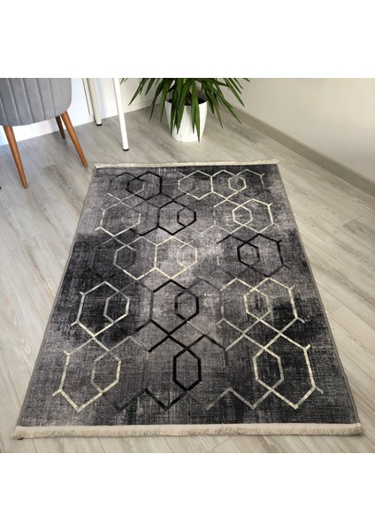 Gri Kilim Geometrik Nakış Işlmeli Dekoratif Kilim