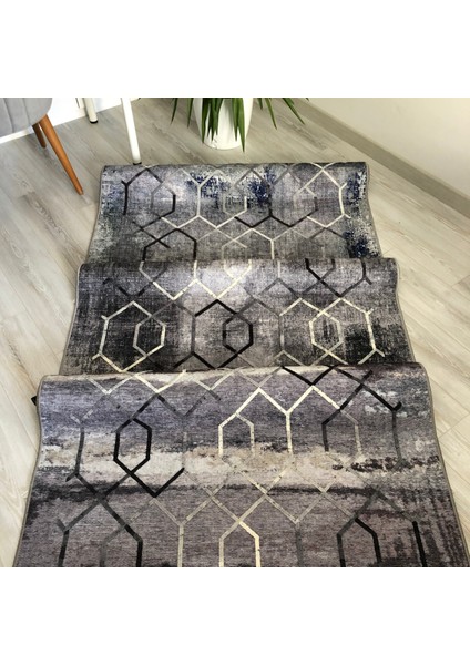 Gri Kilim Geometrik Nakış Işlmeli Dekoratif Kilim