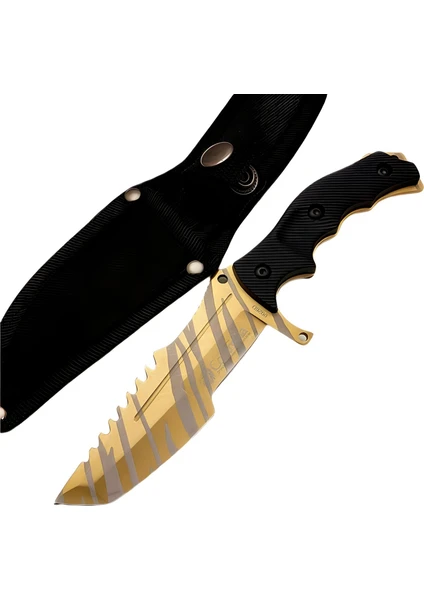 Huntsman Gold 30 cm Csgo Valorant Bıçak Paslanmaz Çelik Kılıflı Kamp Bıçağı Outdoor Bıçak