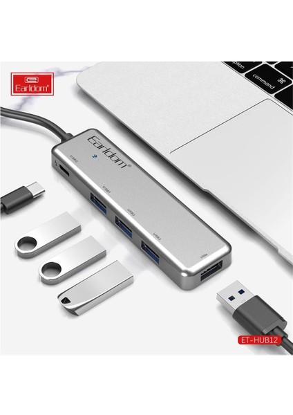 Earldom HUB12 Tak Çalıştır 40CM 4 Adet USB 2.0 ve 1 Adet Type-C Çıkışlı USB Çoklayıcı