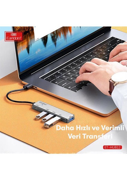 Earldom HUB12 Tak Çalıştır 40CM 4 Adet USB 2.0 ve 1 Adet Type-C Çıkışlı USB Çoklayıcı