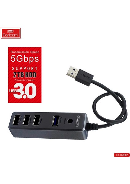 Earldom HUB07 Tak Çalıştır 3 Adet USB 2.0 ve 1 Adet USB 3.0 Çıkışlı USB Çoklayıcı