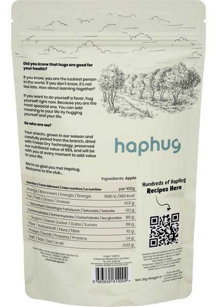 HapHug Freeze Dried (Dondurularak Kurutulmuş) Elma - Freeze Dry Meyve Kurusu 20gr