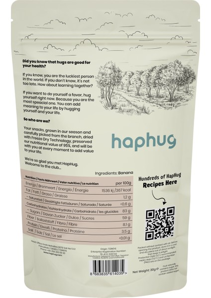 HapHug Freeze Dried (Dondurularak Kurutulmuş) Muz - Freeze Dry Meyve Kurusu 30gr