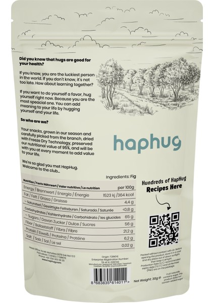 HapHug Freeze Dried (Dondurularak Kurutulmuş) İncir - Freeze Dry Meyve Kurusu 30gr