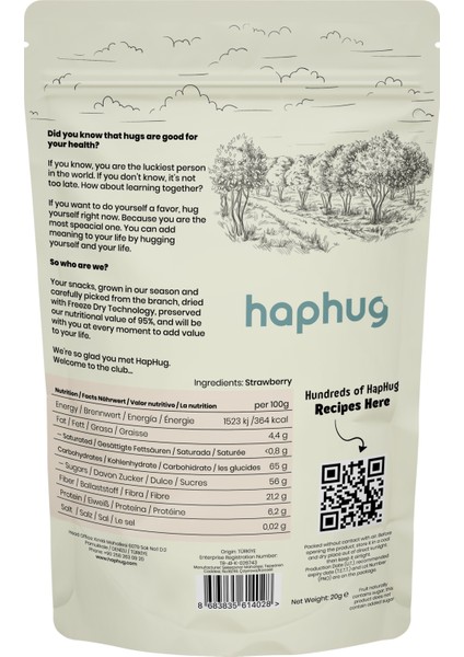 HapHug Freeze Dried (Dondurularak Kurutulmuş) Çilek - Freeze Dry Meyve Kurusu 20gr