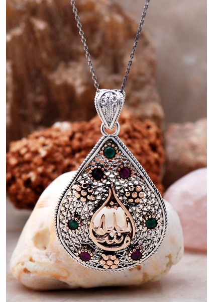 Telkari Işlemeli Maşallah Yazılı Gümüş Kolye 6757