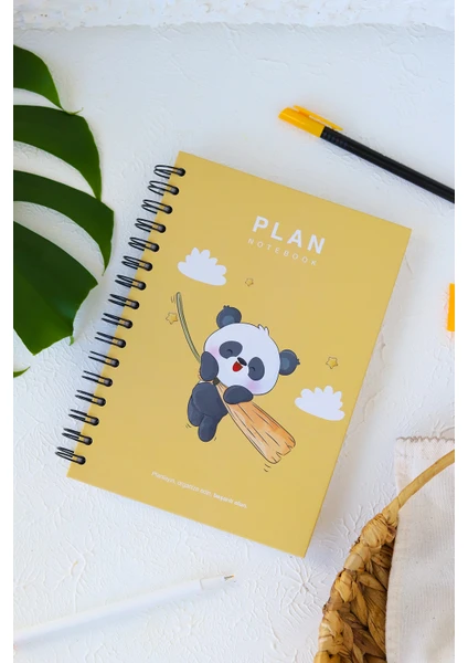 Deep Notebook Süresiz Planlayıcı Ajanda A5 Spiralli Panda Maskot Tasarım