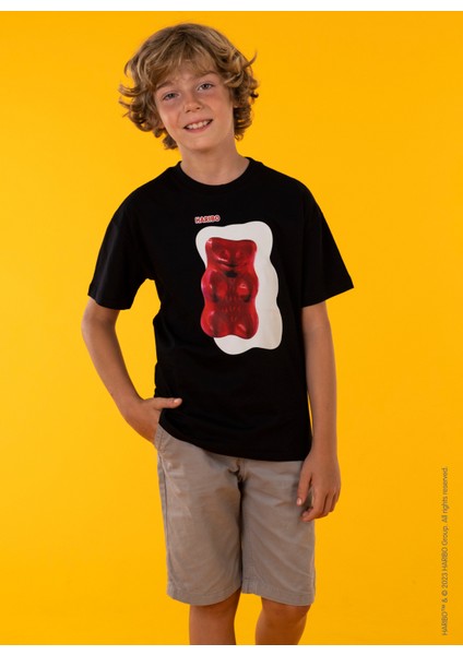 Baskılı Siyah Erkek Çocuk T-Shirt HRBTXT010