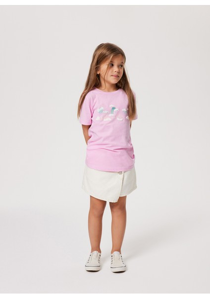 Baskılı Pembe Kız Çocuk T-Shirt 232 Lcg 242005 Cloudy Pembe