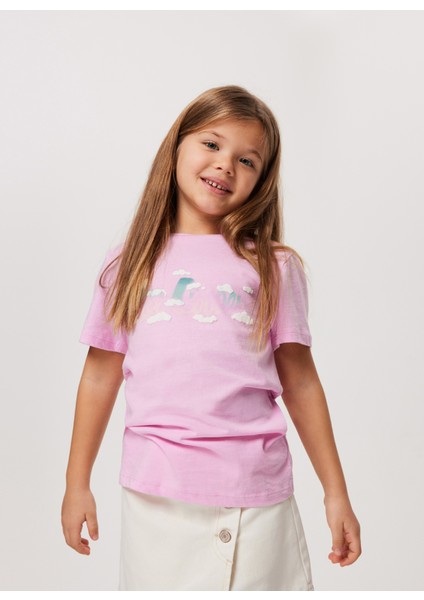 Baskılı Pembe Kız Çocuk T-Shirt 232 Lcg 242005 Cloudy Pembe