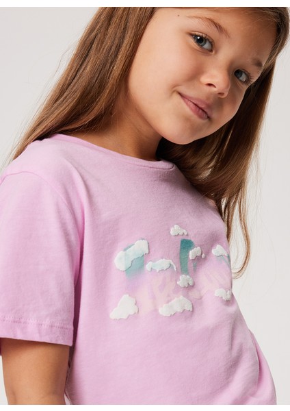 Baskılı Pembe Kız Çocuk T-Shirt 232 Lcg 242005 Cloudy Pembe