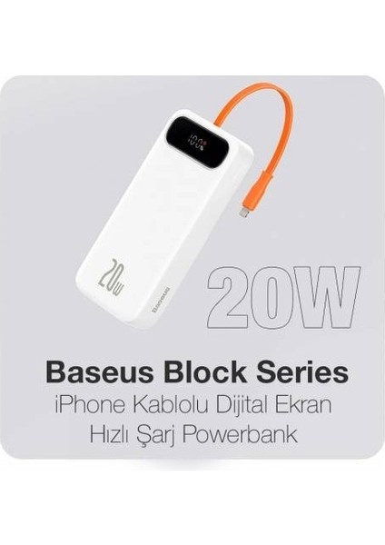 Iphone Kablolu Dijital Göstergeli 20W 10000MAH Powerbank Iphone 11 12 13 14 Pro Max Şarj Powerbank