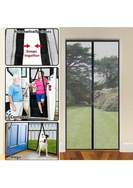 Siyah Mıknatıslı Kapı Sinekliği 205X95 Tekparça Ortadan Girişli Sineklik Tülü