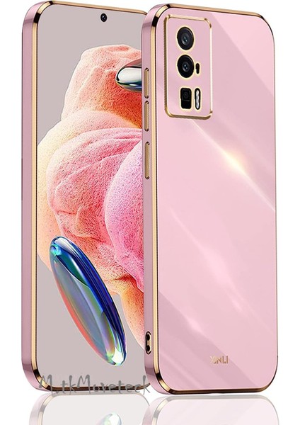 Xiaomi Poco F5 Pro Kılıf Kamera Korumalı Parlak Gold Altın Işleme Kenarlı Yumuşak Silikon Kapak Zırh