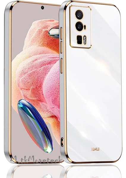 Xiaomi Poco F5 Pro Kılıf Kamera Korumalı Parlak Gold Altın Işleme Kenarlı Yumuşak Silikon Kapak Zırh