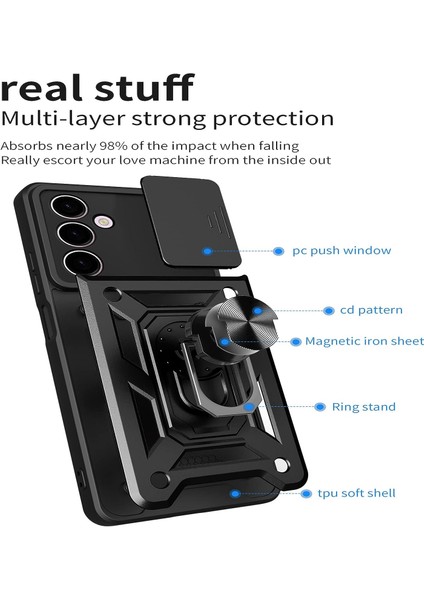 Samsung Galaxy A24 4g Kılıf Kamera Korumalı Sürgülü Yüzüklü Armor Military Tank Zırh Case