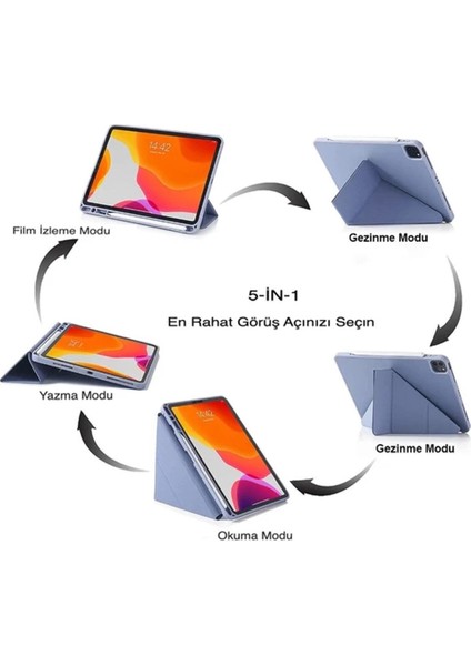 Xiaomi Mi Pad 5 Uyumlu Kılıf Kalem Bölmeli Trifolding Yatay Dikey Standlı Smart With Pen Darbe Emici Yumuşak Silikon Kapak