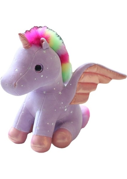 28CM Gökkuşağı Yıldızlı Gökyüzü Kanat Unicorn Peluş Oyuncak (Yurt Dışından)