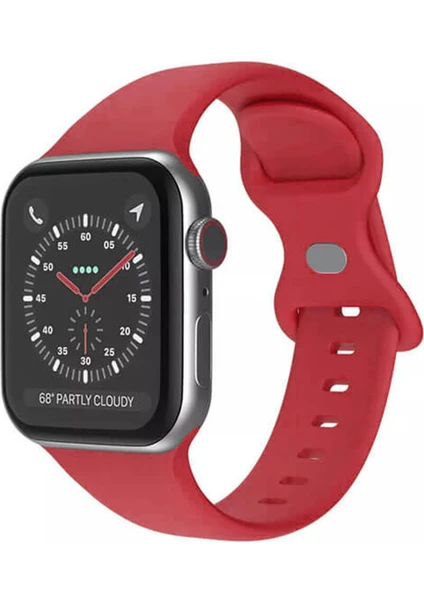 Apple Watch 1, 2, 3, 4, 5, 6, 7, 8, Se Silikon Kordon Kayış - M-L Beden 38/40/41MM - Kırmızı