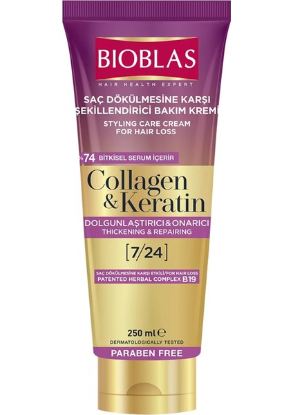 Collagen Ve Keratin Saç Dökülmesine Karşı Şekillendirici Bakım Kremi 250 ml