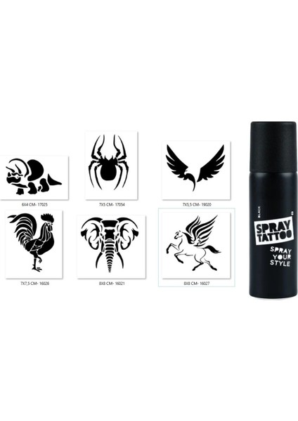 Dinazor Horoz Spray Tattoo Geçici Sprey Dövme Seti