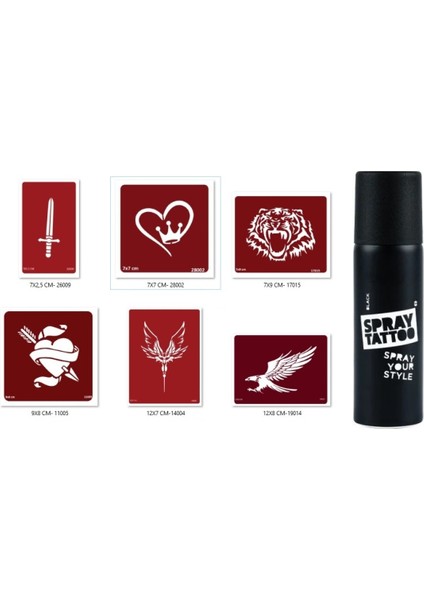 Kılıç Kalp Spray Tattoo Geçici Sprey Dövme Seti