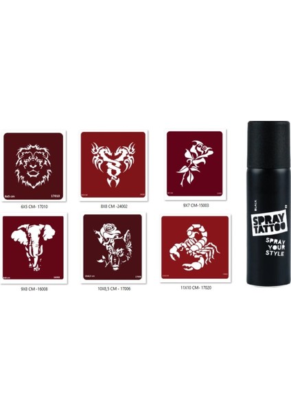 Aslan Fil Spray Tattoo Geçici Sprey Dövme Seti