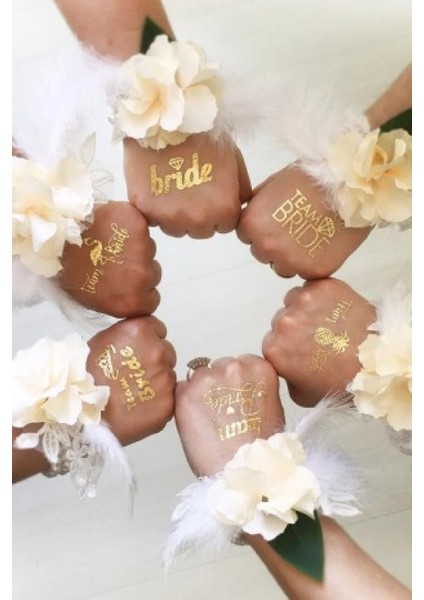50 Balonlu Bride To Be Kalpli Bekarlığa Veda Partisi 1 Bride 10 Team Bride Gold Renkli Geçici Dövme