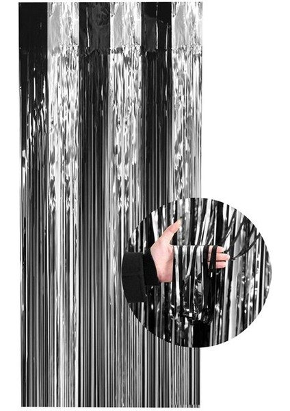 Gümüş Siyah Renk Kapı Perdesi Folyo Dekor Süsü 2 mt Yükseklik 1 mt Genişlik Hallow fiyatları