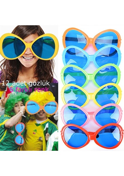 Plastik Retro Tarz Mega Parti Gözlüğü 6 Renk 6 Adet Hawa