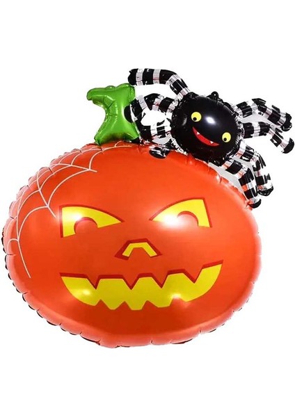 Cadılar Bayramı Halloween Örümcekli Balkabağı Şeklinde Folyo Balon 52 x 65 cm 1 Adet