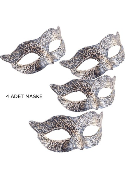 Yetişkin Eskitme Bronz Renk Gladiator Mask Plastik Gladyatör Balo Maskesi Motifli 4 Adet