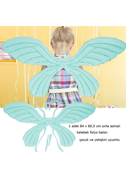 Kelebek Kanadı Şekilli Folyo Balon Mavi Renk 84 x 60,5 cm 1 Adet Hawa