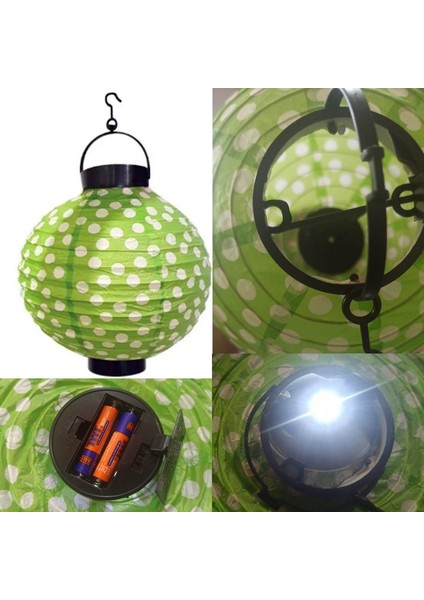 20 cm LED Işıklı Kağıt Japon Feneri Yeşil Üzeri Beyaz Puanlı Renk 1 Adet Hawaretro