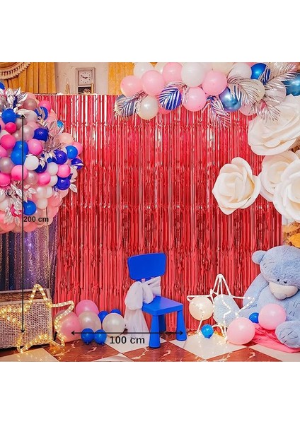 Kırmızı Renk Kapı Perdesi Folyo Dekor Süsü 2 mt Yükseklik 1 mt Genişlik Hallow