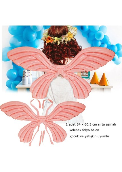 Kelebek Kanadı Şekilli Folyo Balon Pembe Renk 84 x 60,5 cm 1 Adet Hawa