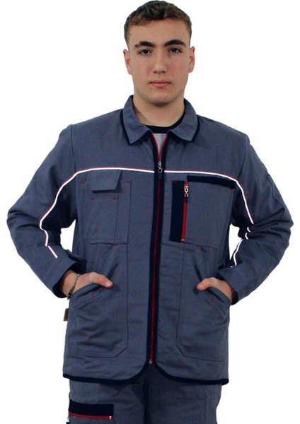 GM04K Unisex Gri Fermuarlı Gabardin Kışlık Mont