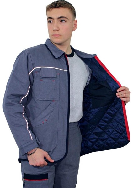GM04K Unisex Gri Fermuarlı Gabardin Kışlık Mont