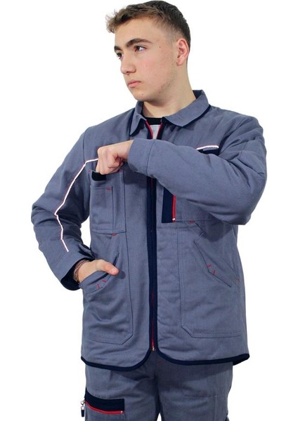 GM04K Unisex Gri Fermuarlı Gabardin Kışlık Mont