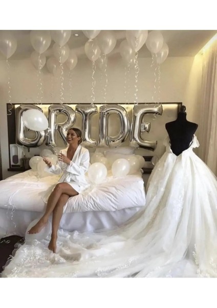 Gümüş Bride Folyo Balon 20 Adet Metalik Beyaz Balon Set